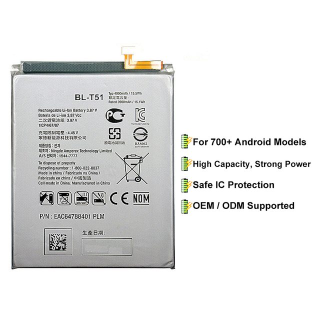 Hot Sale 4000mAh 3.87V Mobile Phone Battery BL-T51 for LG K42 K52 K62 BL-T51 Rechargeable Li-ion Battery