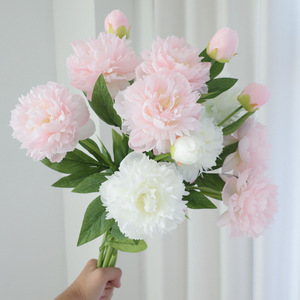 Peony Artificial <b>Flowers</b> 3-Headed Silk Pink Wedding Home Decor Outdoor Props High Simulation - Product Image 3