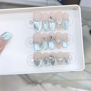 Qianya Spring - Juego de 10 <span class=keywords><strong>Uñas</strong></span> Postizas Acrílicas Hechas a Mano con Diseño de Ojo de Gato, <span class=keywords><strong>Uñas</strong></span> Postizas de Lujo Pintadas a Mano con Diseño Floral para Mujer - Product Image 6