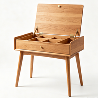 Coiffeuse en bois massif naturel avec miroir escamotable, table de maquillage intelligente entièrement assemblée avec compartiments pour chambre à coucher