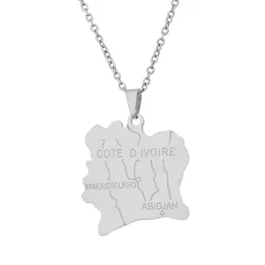 COTE D IVOIRE Map With City Pendant Necklace Stainless Steel For Women Men Gold Silver Color Charm Fashion Choker Jewelry Gift