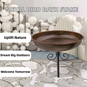 Petit bain d'oiseaux moderne en métal traité thermiquement pour l'extérieur, bol de 10 pouces de diamètre avec piquet, décoration de jardin, pelouse, 0,4 gallon - Product Image 2