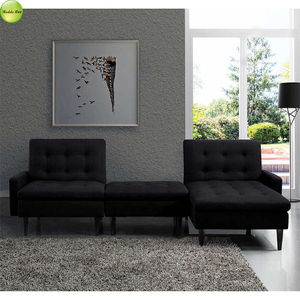 Set Divano Salvaspazio in Tessuto Nero con Chaise Longue e Pouf, Arredamento Compatto per Soggiorno/Camera da Letto/Hotel/Appartamento - Product Image 2