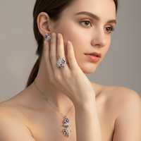 Set Perhiasan Elegan Liontin Bunga Zirkon & Cincin Perak Sterling 925 Berlapis Emas untuk Hadiah Pesta Pertunangan