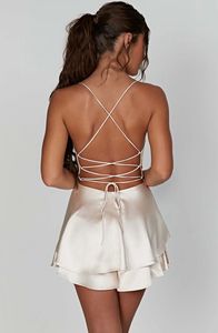 <span class=keywords><strong>Robe</strong></span> sexy sans manches pour femmes à la mode personnalisée Mini <span class=keywords><strong>robe</strong></span> courte en satin de soie dos nu à froufrous - Product Image 6