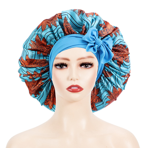 Gorro africano con diadema ancha, gorro de seda de pelo satinado para mujer, gorro sedoso de lujo extra grande con correas largas - Product Image 3