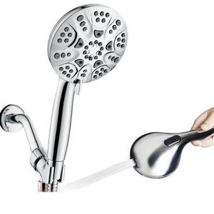 Cabezal de ducha de 7 funciones con pistola rociadora y amplificador de presión para juego de ducha de baño de hotel, redondo, cromado, duradero - Product Image 5