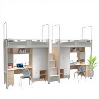Meubles d'école modernes en métal, lit superposé avec bureau d'ordinateur et armoire, ensemble pour deux personnes