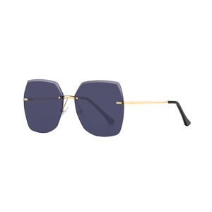 Lunettes de soleil rétro sans monture à bords chanfreinés pour femmes, lunettes en métal, protection UV400, type 3, verres PC, monture noire - Product Image 1