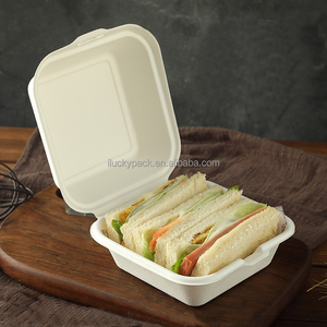 Caja de comida rápida Concha comida papel pulpa caja cuadrada bagazo hamburguesa caja para sándwiches Bento Cake - Product Image 3