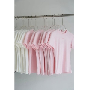 T-shirt à manches courtes col rond rose pour femme, coupe classique, en coton tricoté, couleur unie, décontracté, printemps été, respirant - Product Image 6