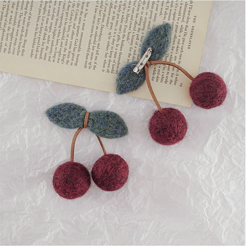 Аксессуары ручной работы из ткани, симпатичная брошь из вишневой шерсти и фетра