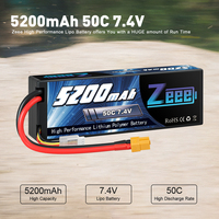 بطارية ليثيوم بوليمر Zeee بسعة 5200 مللي أمبير في الساعة، 50C، 7.4 فولت، 2S مع موصل XT60 وغلاف ناعم للطائرات الهليكوبتر/الطائرات/الدرون ذات التحكم عن بعد