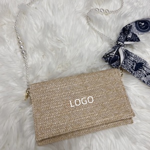 Compteur nouvelle grande marque LOGO cadeau paille rotin slank chaîne d'épaule dames petit sac carré pochette - Product Image 2