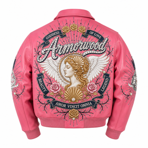 <span class=keywords><strong>Blouson</strong></span> <span class=keywords><strong>aviateur</strong></span> <span class=keywords><strong>en</strong></span> <span class=keywords><strong>cuir</strong></span> court sur mesure <span class=keywords><strong>pour</strong></span> <span class=keywords><strong>femme</strong></span>, rose vif, avec appliques brodées <span class=keywords><strong>en</strong></span> peau d'agneau, strass et perles - Product Image 1
