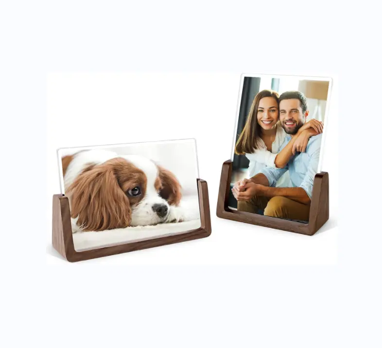 Picture Frame 2 Pack - Rustic Wooden Photo Frames with Walnut Wood Base and High Definition Break Free Acrylic Glass Covers