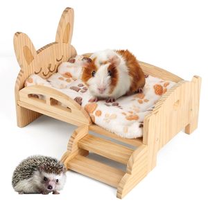 <span class=keywords><strong>Lit</strong></span> en <span class=keywords><strong>bois</strong></span> pour cobaye avec coussin, espace caché amovible avec escaliers, un <span class=keywords><strong>habitat</strong></span> mignon et confortable pour les petits animaux - Product Image 1