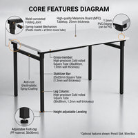 Table de formation pliable avec cadre en acier résistant à la rouille de 25 mm, bureau d'ordinateur modulaire empilable pour le bureau et l'école