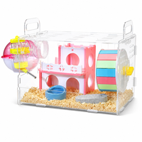 Kandang Hewan Kecil Akrilik Transparan Dua Lapis Habitat Baki Kayu Rumah Geser Horizontal untuk Hamster Gerbil Tikus Dalam Ruangan