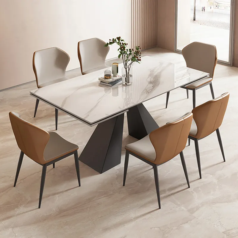 Guangdong mobilya fabrikası genişletilebilir yemek masası 6 8 sandalye seti için Modern lüks taş yemek masaları geri dönüşümlü çam