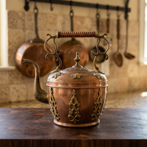 Vintage Tea Kettle With Brass Accents And <b>Lid</b> Metal Water <b>Pot</b> Decorative Kitchenware - Product Image 5