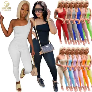 2024 Sexy Mùa Hè Mùa Xuân Quần Áo Cho Phụ Nữ Một Vai Không Tay Bodycon Phụ Nữ Bodysuit Romper Một Mảnh Jumpsuit Phụ Nữ