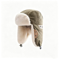 Chapeau de trappeur rétro en coton délavé avec doublure en fausse fourrure, chapeau d'aviateur coupe-vent, chapeau de ski pour l'hiver, fournisseur de chapeaux