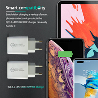 Chargeur mural double port USB-C PD QC3.0 à charge rapide 20W avec sorties OTP 5V/3A et 9V/2A, prise EU/US