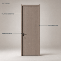Porte en panneau mélaminé beige crème pleine hauteur avec pendentif métallique en forme de trèfle et poignée noire mate, style Wabi Sabi
