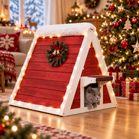 Maison pour chat en bois édition limitée Noël, rouge et blanc, en forme de A, pour intérieur, avec marchepied latéral et coussin, mobilier pour animaux de compagnie