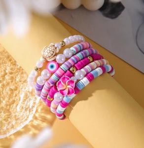 2025 ngọt ngào và đáng yêu Preppy đại dương yếu tố ngọc trai đầy màu sắc Polymer đất sét Hoa Vỏ Vòng đeo tay của phụ nữ đặt dây đeo cổ tay quảng cáo - Product Image 6