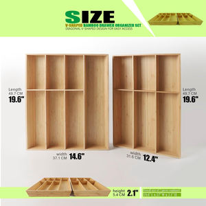 Juego de organizador de cajones en forma de V de bambú, 2 piezas, bandeja de cubiertos Extra grande, utensilios, caja de almacenamiento de cubiertos para cocina, sala de estar - Product Image 3