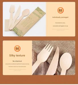 Ensemble de couverts jetables en bois personnalisés, fourchette, couteau, cuillère, serviette, écologiques, biodégradables, sans danger pour les aliments, pour les fêtes, le camping - Product Image 4