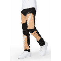 Streetwear personnalisé couture personnalisée Denim Jeans Patchwork Patches Hommes Jeans Avec Gland Top Qualité Hommes Jeans Pantalon
