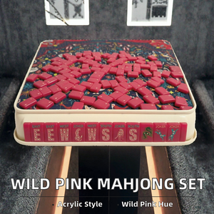 Juego de Mahjong Americano de Acrílico Rosa Vibrante, 160 Piezas, Fichas Grabadas, Juego Moderno de Lujo para Fiestas en Interiores - Product Image 2