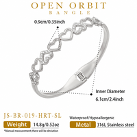 Bracelet jonc en acier inoxydable 316L plaqué or 18 carats avec zircone cubique transparente en forme de cœur et d'œil, bijoux à charnière pour femmes