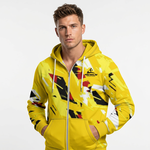 Sudadera con capucha y cremallera completa para hombre, de algodón grueso, estilo holgado, personalizada, corta, con estampado por sublimación - Product Image 1