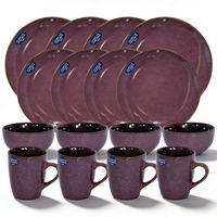 Service de table en grès classique violet GuangDa, 16 pièces |   Assiettes, bols, tasses |   Compatible lave-vaisselle et résistant à la chaleur