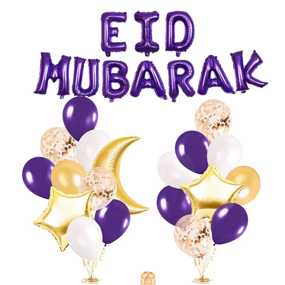 Eid MuBarak Balloons Set Ramadan Party Decorations Purple Gold Eid Mubarak Balloon Kits For Party Decoration Supplies