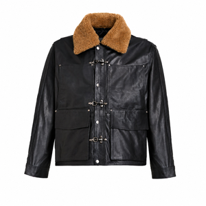<span class=keywords><strong>Giacca</strong></span> da Motociclista in Vera Pelle Personalizzata per Pompieri, Colletto in Sherpa, Multi Tasche, Abbigliamento da Lavoro, Accessori in Argento Anticato, <span class=keywords><strong>Giacca</strong></span> da Uomo - Product Image 1