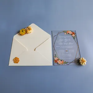 Customized Romantic Transparent Acrylic Rose Quinceanera Party Birthday Wedding Invitation Card With Envelope And Wax Stamp