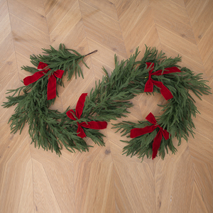 Willow Leaf PE Rattan Christmas Garland with Lights Battery Box & Timing Bendable for Fireplace & <b>Door</b> Frame Decoration Bowknot - Product Image 3