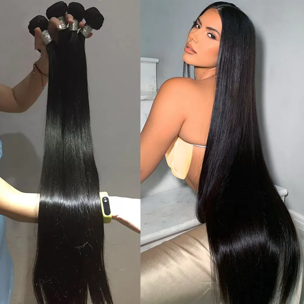 Pacote de cabelo indiano 100 barato, atacado brasileiro natural osso grosso cabelo liso fechamento