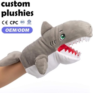 Marionnette en peluche <span class=keywords><strong>requin</strong></span> gris en gros d'usine, marionnette en tissu <span class=keywords><strong>de</strong></span> haute qualité en forme d'animal marin avec yeux brodés pour enfants - Product Image 1