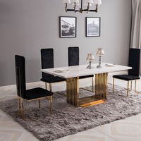 Table à manger en marbre minimaliste moderne, ensemble de chaises de salle à manger en acier inoxydable de style nordique, salon, rectangulaire, HORIZON HR-3028