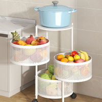 Panier à fruits et légumes de cuisine, chariot utilitaire rotatif rond, support de stockage de fil empilable à 5 niveaux avec roues pour fruits