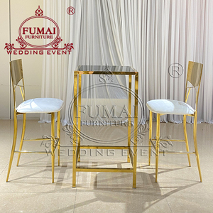 FUMAI Gold Metal <b>Bar</b> <b>Table</b> with 3 Stools Modern Square Design for Home <b>Bar</b> and Wedding Events - Product Image 2