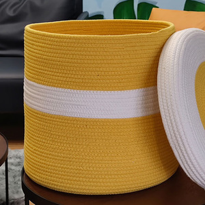 Yellow Round <b>Storage</b> <b>Basket</b> With Lid Dustproof Toy Organizer <b>For</b> Kids Room <b>Large</b> Capacity Standing Type - Product Image 2