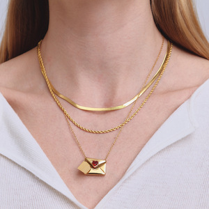 Bijoux pour femmes, collection Saint-Valentin, acier inoxydable, collier avec boîte en forme de cœur rouge 18K, lettre d'amour ouvrable, accessoires - Product Image 2