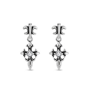 Cross Scout Flower S925 <b>Sterling</b> <b>Silver</b> <b>Stud</b> Earrings Vintage Distressed European American Light Luxury Men Women Style - Product Image 5